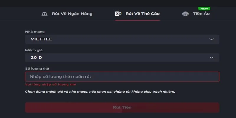Khi đổi thưởng, anh em lựa chọn c&aacute;ch ph&ugrave; hợp v&agrave; x&aacute;c nhận số tiền thực hiện